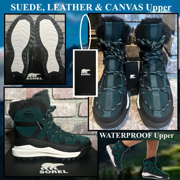 SOREL Suede And Canvas Waterproof Oma Rmx Glacy Boots teal/black 462tmnSize 9 - Picture 1 of 7